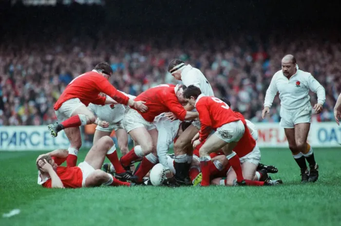 Framed Print : England and Bath prop Gareth Chilcott (right) seen here about to join a maul during