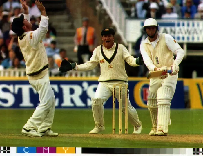 Framed Print : England batsman Mike Atherton is dismissed during the Fifth Test match against Australia Framed Print : England batsman Mike Atherton is dismissed during the Fifth Test match against Australia