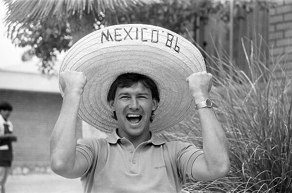 England captain Bryan Robson poses wearing a sombrero at the team base in Monterrey