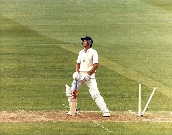 England cricketer David Gower being bowled out on the first day of the second Test match