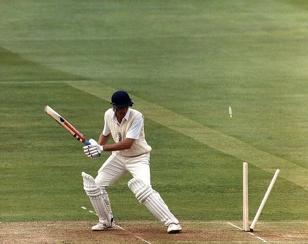 England cricketer David Gower being bowled out on the first day of the second Test match