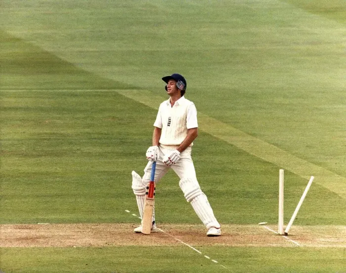 Framed Print : England cricketer David Gower being bowled out on the first day of the second Test match Framed Print : England cricketer David Gower being bowled out on the first day of the second Test match