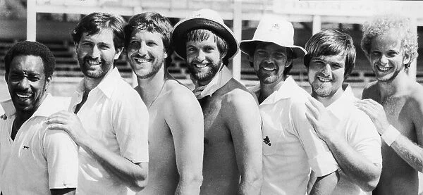 England cricketers left to right: Roland Butcher, Graham Gooch, Ian Botham, Peter Willey