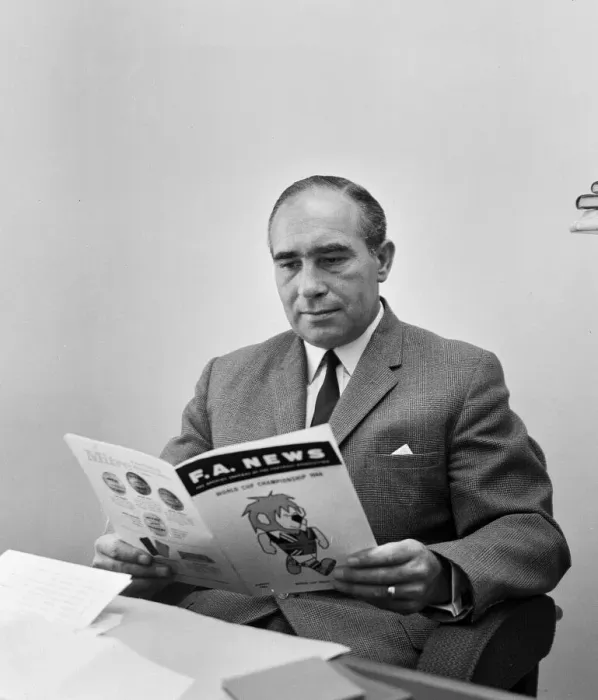 Framed Print : England football manager Alf Ramsey in his office at the FA Headquarters in Lancaster