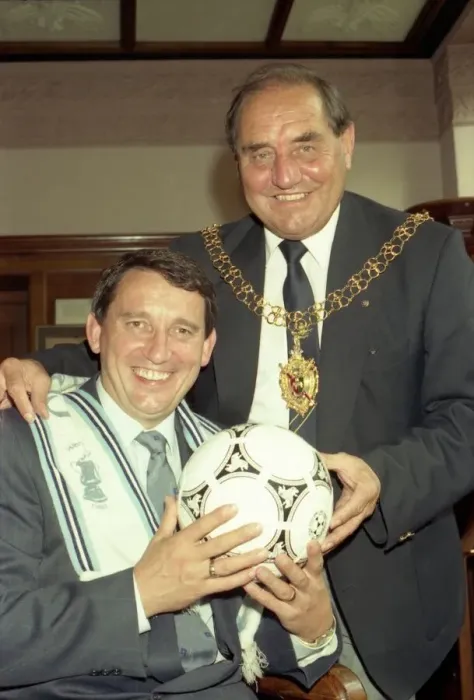 Framed Print : England football manager Graham Taylor was in Coventry to open the Sky Blues Framed Print : England football manager Graham Taylor was in Coventry to open the Sky Blues