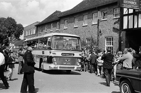 The England football team leave their Hendon Hall hotel on their way to Wembley to play