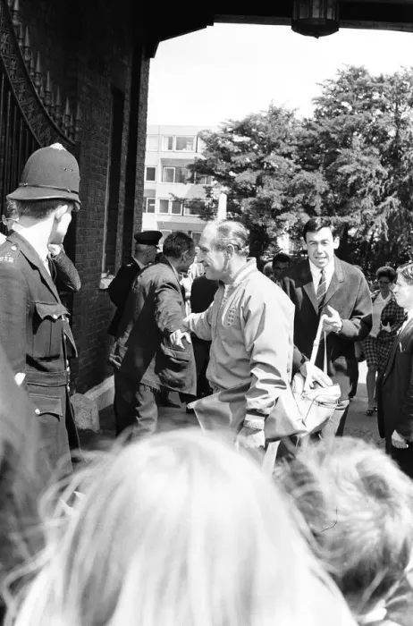 Framed Print : The England football team leave their Hendon Hall hotel on the way to Wembley to play