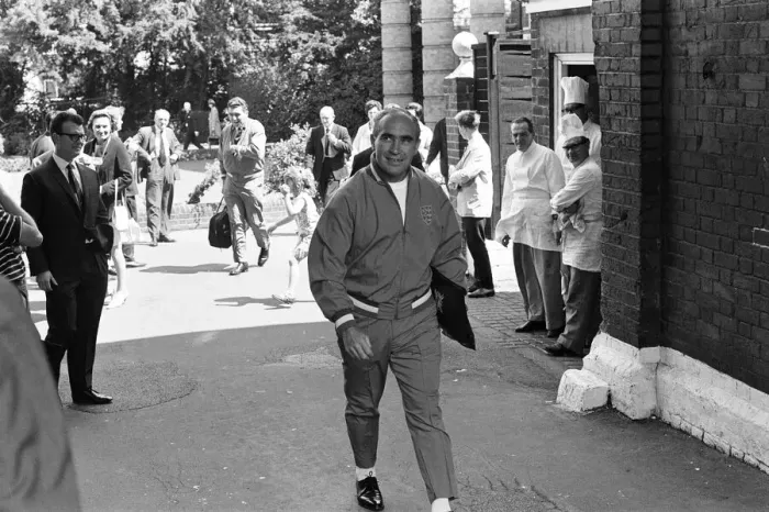 Framed Print : The England football team leave their Hendon Hall hotel on the way to Wembley to play Framed Print : The England football team leave their Hendon Hall hotel on the way to Wembley to play