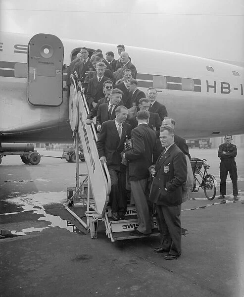 The England football team leave London Airport bound for Switzerland to participate in