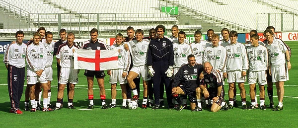 England Football Team Squad June 1998 with Glenn Hoddle England Manager Coach holding St