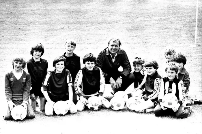Framed Print : Former England footballer Bobby Moore coaches children at the Coral sponsored Bobby Moore Framed Print : Former England footballer Bobby Moore coaches children at the Coral sponsored Bobby Moore