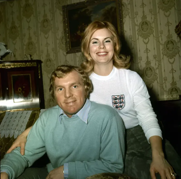 Framed Print : England footballer Bobby Moore at home with wife Tina May 1973