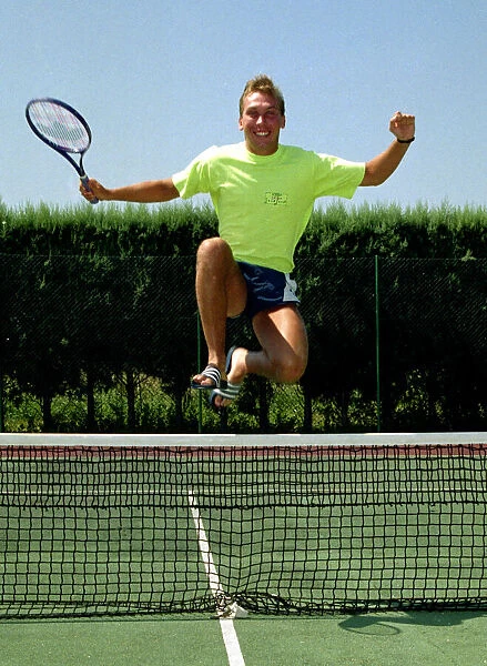 England footballer David Platt seen here playing tennis at the team base in Italy the day