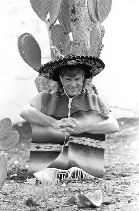 Framed Print : England footballer Glenn Hoddle poses as a Mexican bandit Framed Print : England footballer Glenn Hoddle poses as a Mexican bandit