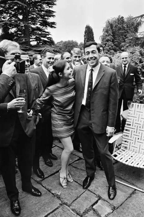 Framed Print : England footballer Gordon Banks poses with actress Vivienne Ventura during the visit of Framed Print : England footballer Gordon Banks poses with actress Vivienne Ventura during the visit of