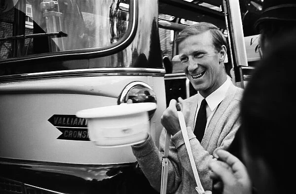 England footballer Jack Charlton travels to Wembley with the rest of the England team