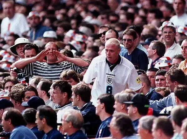 England footballer Paul Gascoigne on the bench during his side