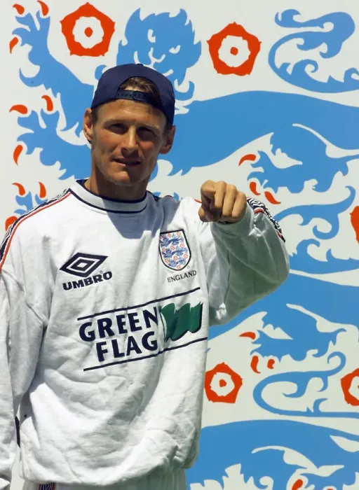 Framed Print : England footballer Teddy Sheringham at a training session during the World Cup tournament