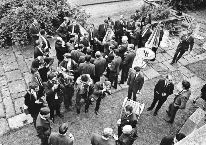 Framed Print : England footballers meeting actor Sean Connery during the visit of the 1966 England World