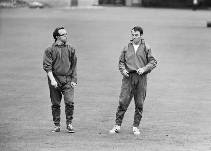 Framed Print : England footballers Nobby Stiles and Jimmy Greaves relax with a game of cricket the day Framed Print : England footballers Nobby Stiles and Jimmy Greaves relax with a game of cricket the day