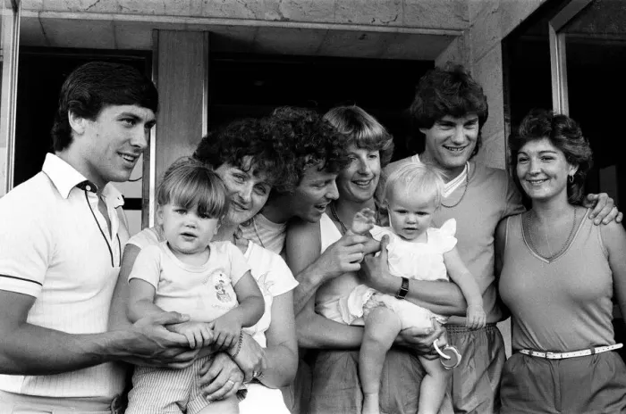 Framed Print : England footballers relaxing with their wives and children at the team hotel during