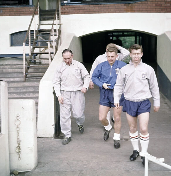 England manager Alf Ramsey takes charge of an England training session. May 1963