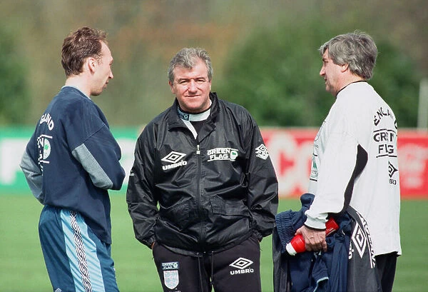 England manager Terry Venables taking charge of a training session talking with David