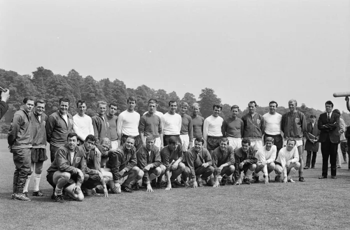 Framed Print : The England national team squad pose at Lilleshall before a training session in