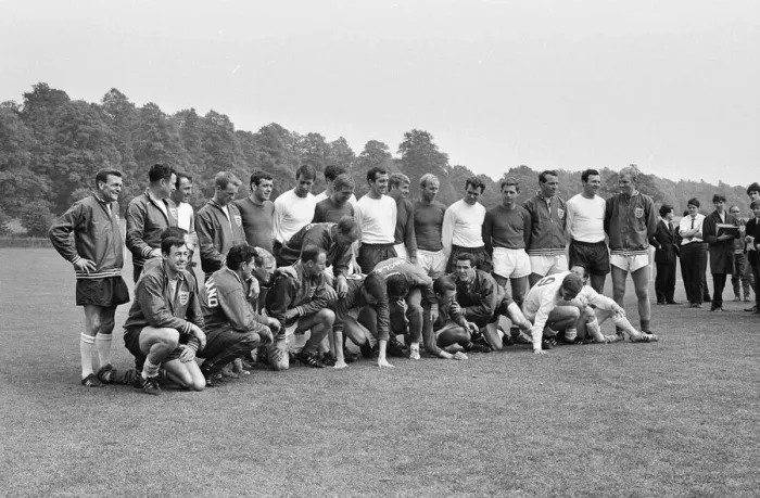 Framed Print : The England national team squad pose at Lilleshall before a training session in Framed Print : The England national team squad pose at Lilleshall before a training session in