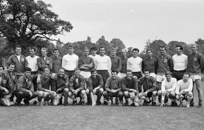 Framed Print : The England national team squad pose at Lilleshall before a training session in Framed Print : The England national team squad pose at Lilleshall before a training session in