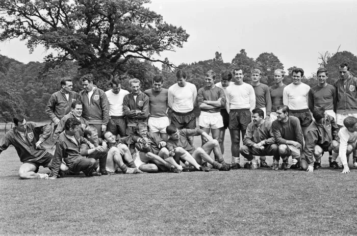 Framed Print : The England national team squad pose at Lilleshall before a training session in