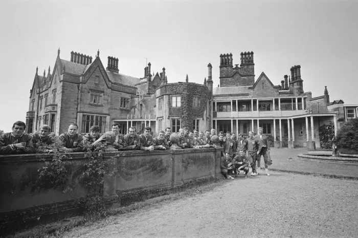 Framed Print : The England national team squad pose at Lilleshall before a training session in Framed Print : The England national team squad pose at Lilleshall before a training session in
