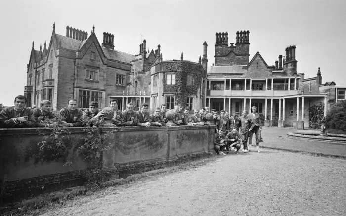 Framed Print : The England national team squad pose at Lilleshall before a training session in