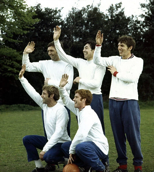 England players left to right back row: Jeff Astle, Gordon Banks