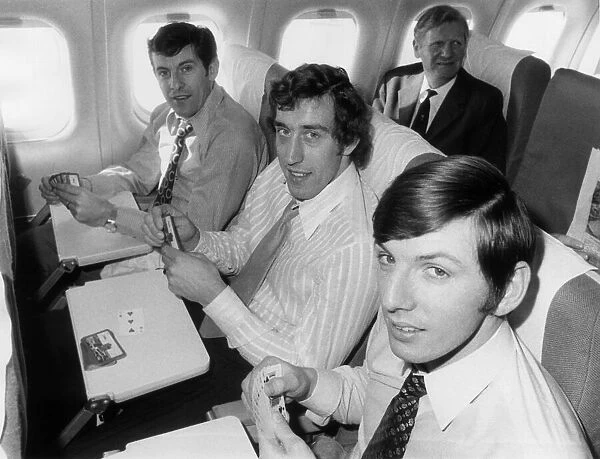 England players on their way to Malta. l-r Alan Mullery, Martin Chivers
