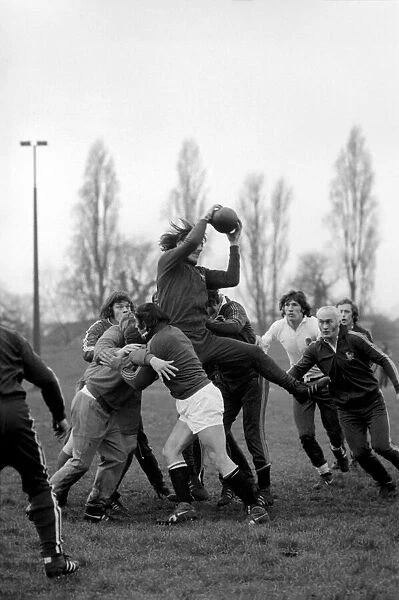 England Rugby team in training at Twickenham. March 1975 75-01426-039 Roger Uttley taking