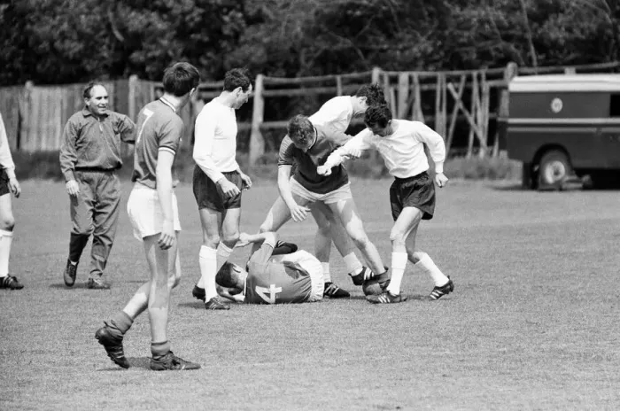 Framed Print : England Squad training at Roehampton for tomorrows match at Wembley against Yugoslavia