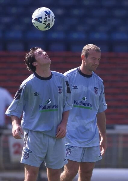 England strikers Robbie Fowler and Alan Shearer pictured during a training session at