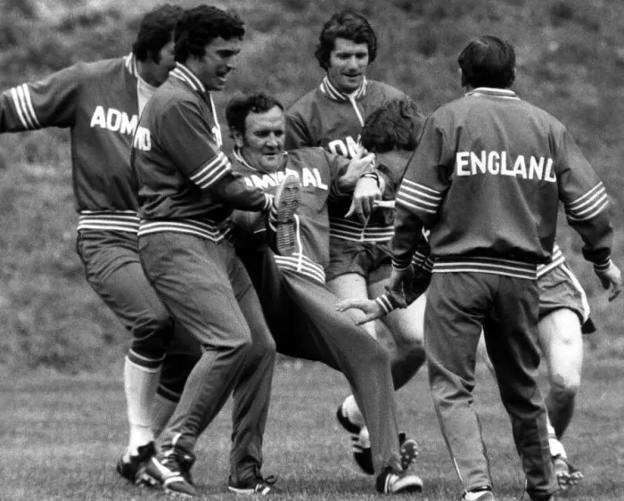 Framed Print : England Team in New York Don Revie May 1976 The England Team training at Park in Framed Print : England Team in New York Don Revie May 1976 The England Team training at Park in
