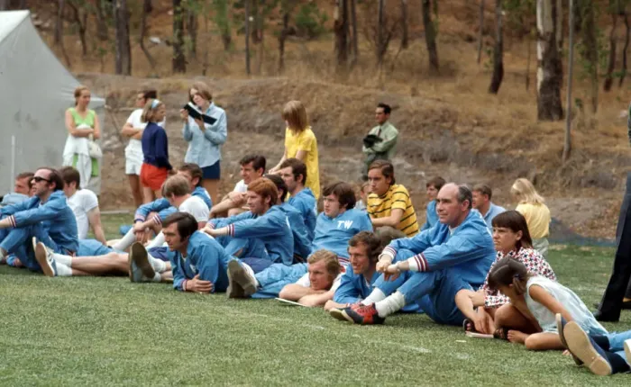 Framed Print : England team training led by manager Sir Alf Ramsey during the World Cup tournamrnt in