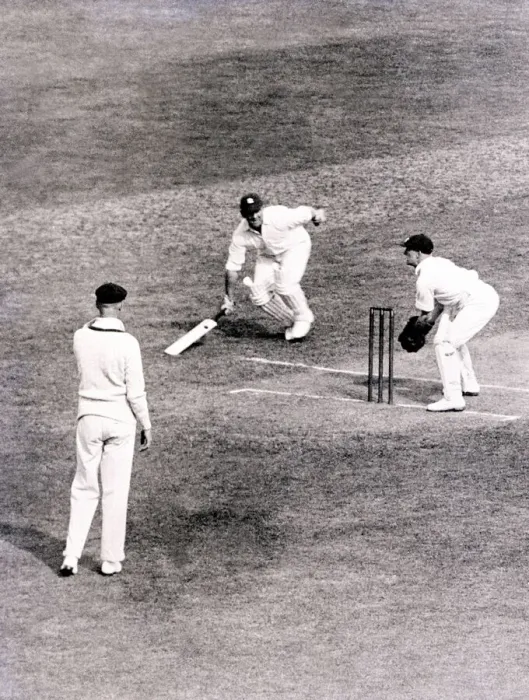Framed Print : England v Australia Cricket A close call for Leyland in the first innings