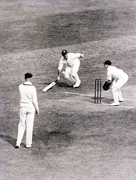 England v Australia Cricket. A close call for Maurice Leyland of England in