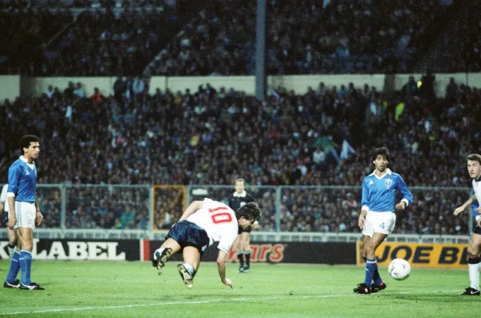 Framed Print : England v Brazil 28th March 1990, Wembley. Gary Lineker heads the goal which beat World Framed Print : England v Brazil 28th March 1990, Wembley. Gary Lineker heads the goal which beat World