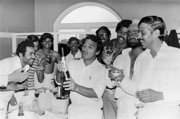 Framed Print : England v. India 4th Test at The Oval. Indian players celebrate after the match which was Framed Print : England v. India 4th Test at The Oval. Indian players celebrate after the match which was