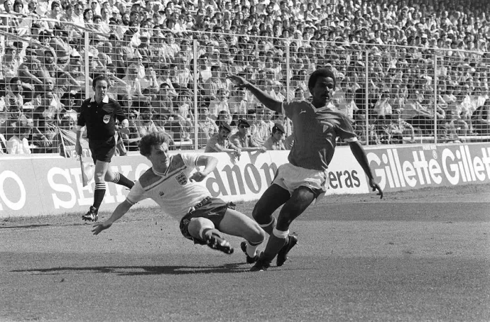 Framed Print : England v Kuwait world cup 1982 Steve Coppell gets a cross into the box Framed Print : England v Kuwait world cup 1982 Steve Coppell gets a cross into the box