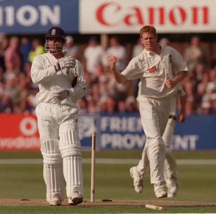 Framed Print : England v South Africa cricket 5th Test Headingley Aug 1998 Mark Butcher leaving