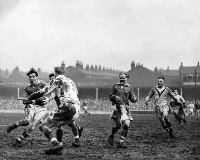 Framed Print : England V. Wales R. L. Wigan: Llewellyn, after receiving a pass from Banks runs straight Framed Print : England V. Wales R. L. Wigan: Llewellyn, after receiving a pass from Banks runs straight