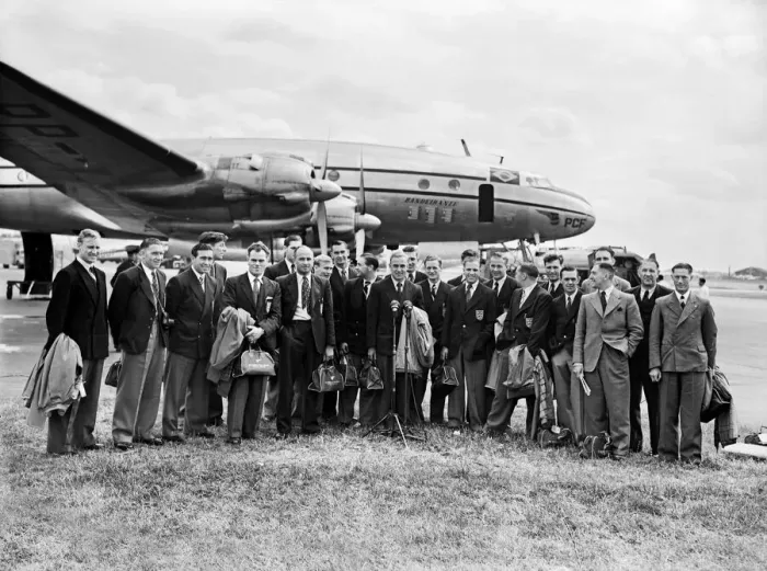 Framed Print : England World Cup 1950 squad June 1950 just before departing to Brazil Framed Print : England World Cup 1950 squad June 1950 just before departing to Brazil