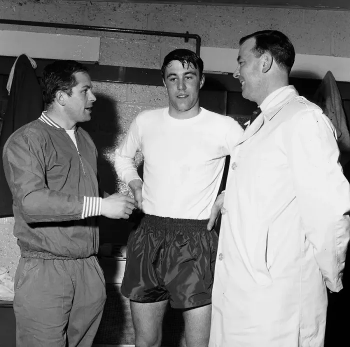 Framed Print : England Youth Team Captain Wilf Smith pictured with Wilf McGuiness (L