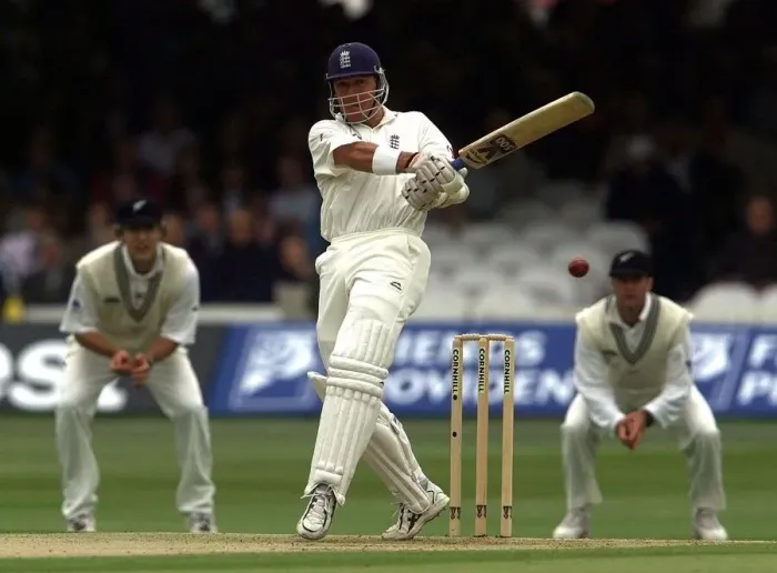 Framed Print : Englands Alec Stewart on the attack on day one July 1999 during England v New